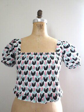 Smak Parlour Black & Pink Tulip Print Cotton Crop Top
